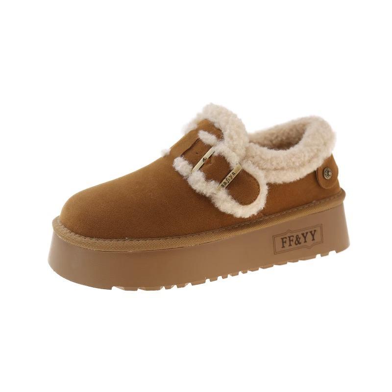 

Women s new one-pedal thick-soled piled thickened small height-increasing warm cotton shoes 35