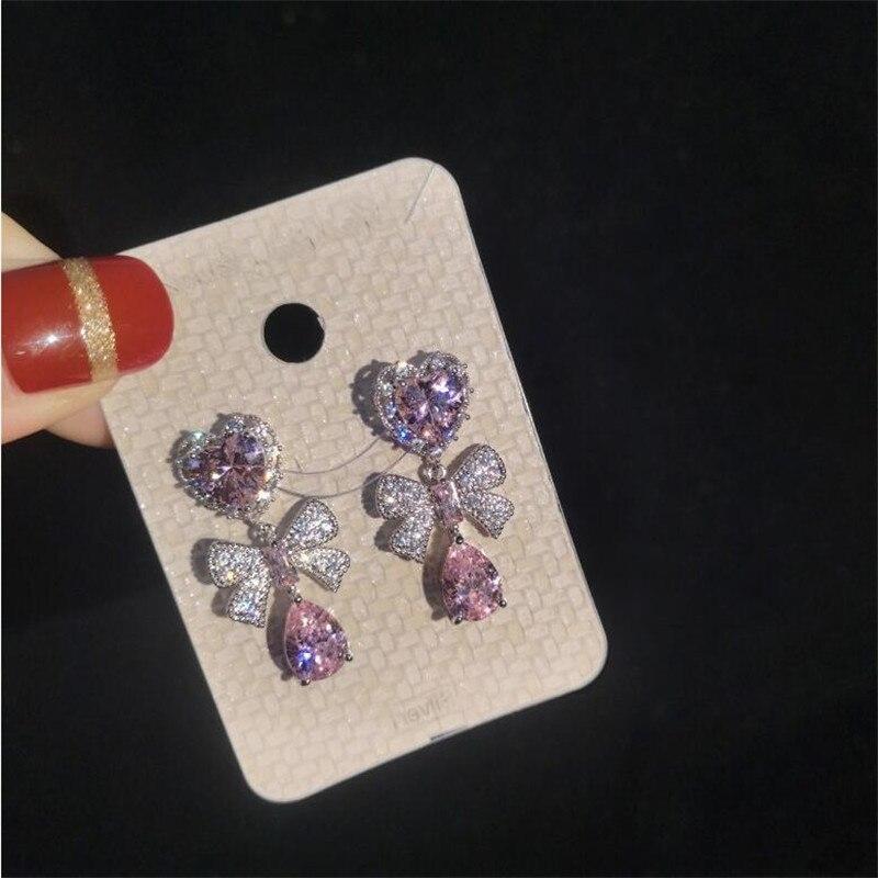 2020, nou sosire, de vânzare de top, dulci, bijuterii drăguțe, cercei cu arc de nuntă, din argint 925, în formă de inimă, cu safir