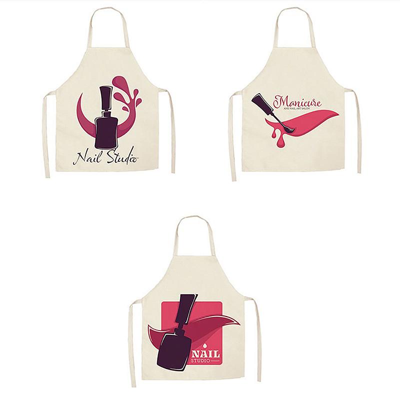 Nail Polish Lipstick Beauty Kitchen Women Apron Household Cleaning Cotton Linen Pinafore Salon Home Cooking Baking Adult Bib