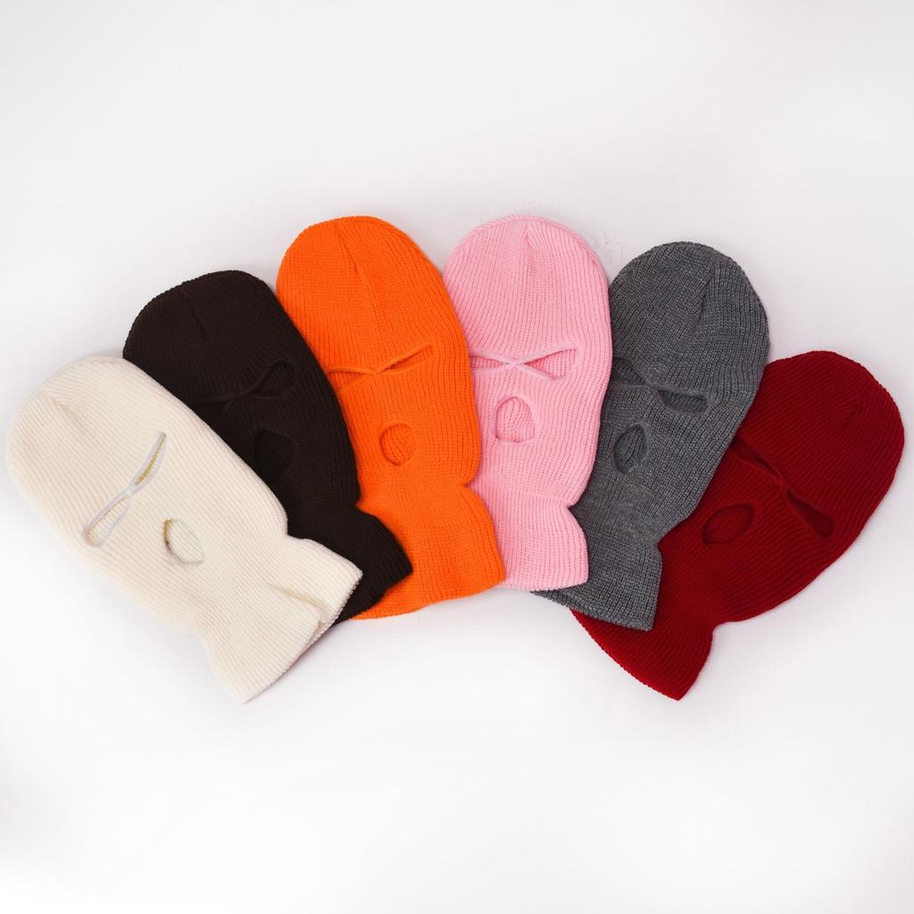 Motorcycle Windproof Full Face Knit Hats Custom SkiMask Men Warm Wool Balaclava Embroidery Winter Hats Knitted 3 Holes Ski Mask