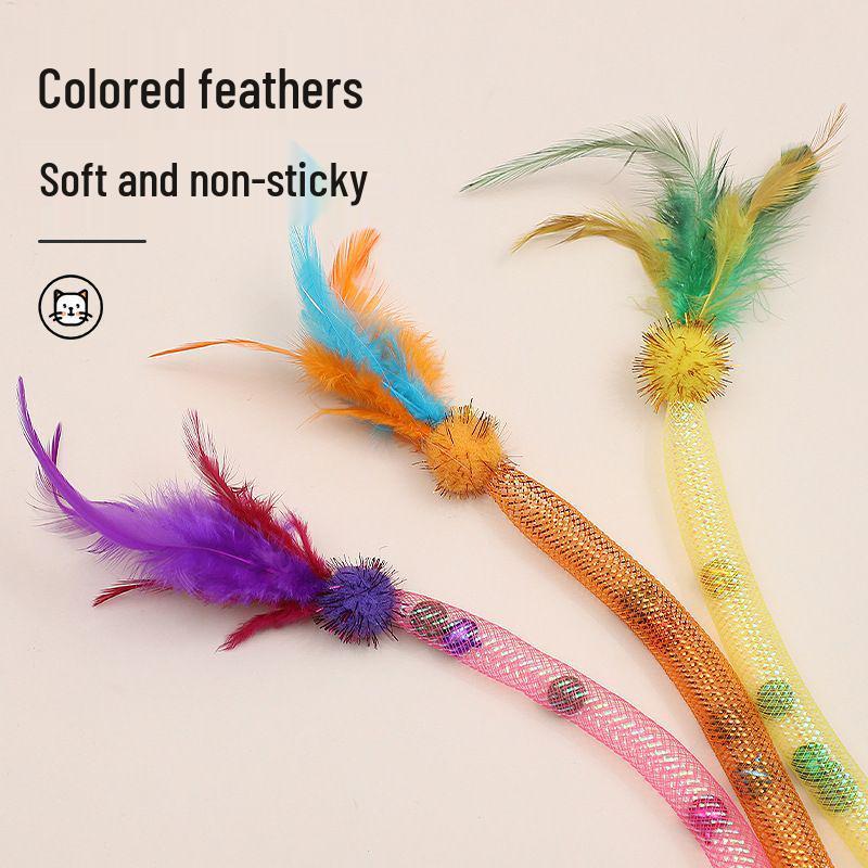 Retractable Cat Toy: Feather Teasing Wand with Elastic Rope, Catnip, Bell, Self-Entertainment, Bite-Resistant - Perfect for Boredom Relief.