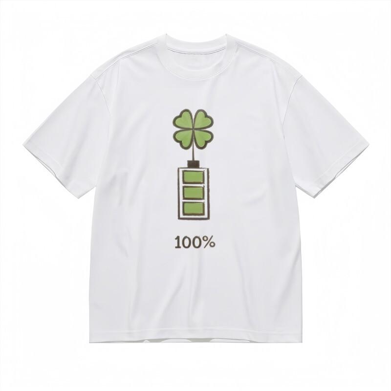 

Женская дышащая классическая футболка зеленая с принтом батарейки в виде четырехлистного клевера 4XL