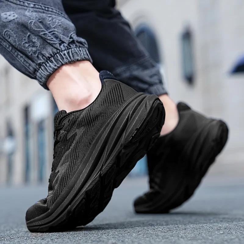 Ultra Light Men's Running Shoes Summer Breathable Thick Sole Mesh Surface Marathon Soft Bottom Shock Absorption Running Shoes