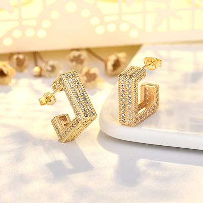 Full Diamond Zircon Earrings for Women, Light Luxury Fashion Earrings Simple Niche Design Trendy Earrings for Men