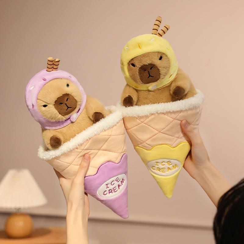 Cute Creative Capybara Ice Cream Doll Pillow Strawberry Matcha Capibala Ice Cream Cone Plush Doll