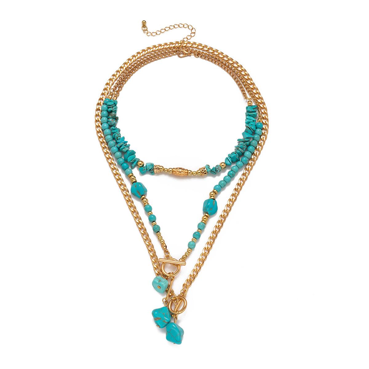 

Vintage Beaded Geometric Turquoise Collar Necklace Layered Design Adjustable Length Lightweight Accessory for Everyday Wear One Size зелёный