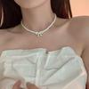 Elegant Pearl Bow Zircon Choker Necklace - Light Luxury Summer Clavicle Chain for Women