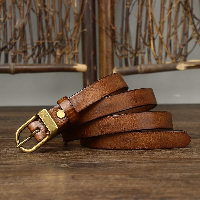1.8Cm Wide Retro Old Decorative Thin Belt Women'S Genuine Leather Pure Cowhide Fashion Trend Versatile Women'S Narrow Belt