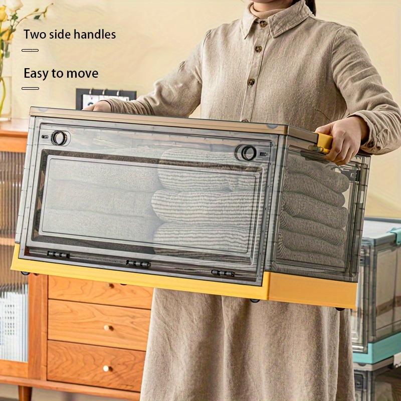 Vintage Style Plastic Storage Box with 3 Transparent Doors, Foldable Clothes Organizer, Multi-Use Book and Toy Container, Space-Saving Snack Storage