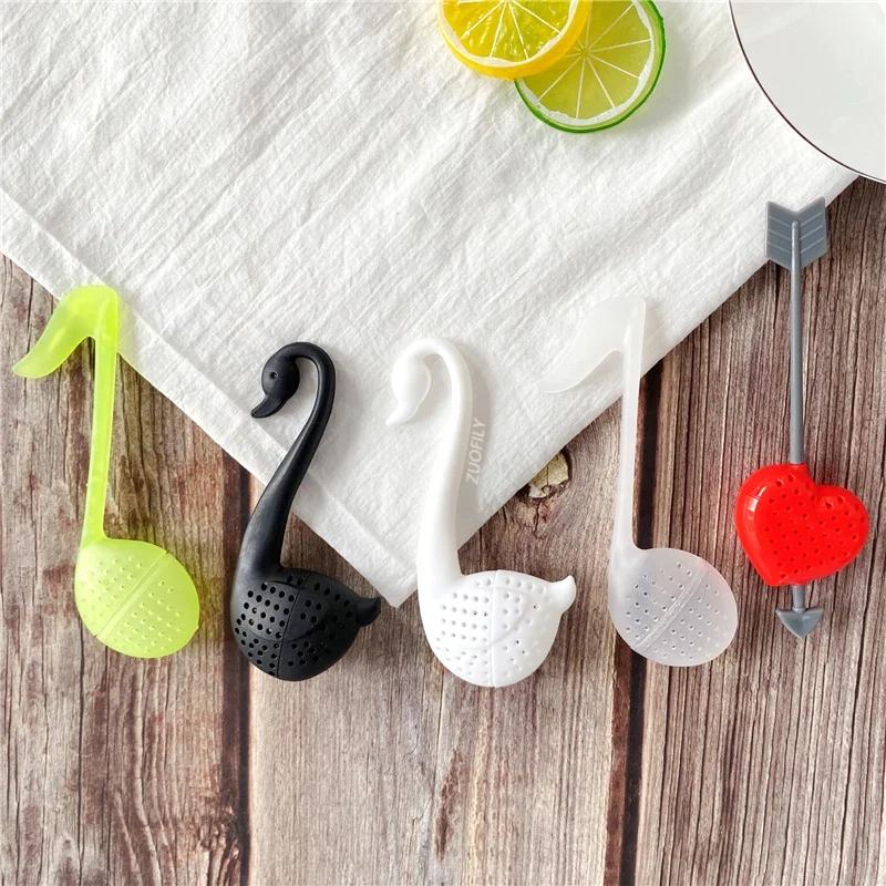 Food Grade Plastic Swan Tea Infuser Strainer Creative Elegant Swan Music Note Heart Teaware Mesh Filter Kitchen Accessories