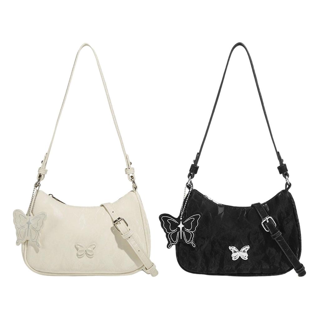 Women Underarm Bag with Butterfly Decoration Purse Fashion Female with Zipper Handbag for Party Outdoor Work Vacation Spring