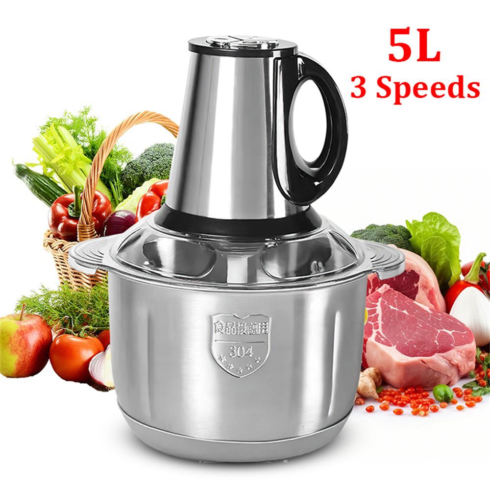 Electric 5l Stainless Steel Meat Grinder with 3 Speeds Multifunctional Food Processor for Vegetables and Meat Chopping