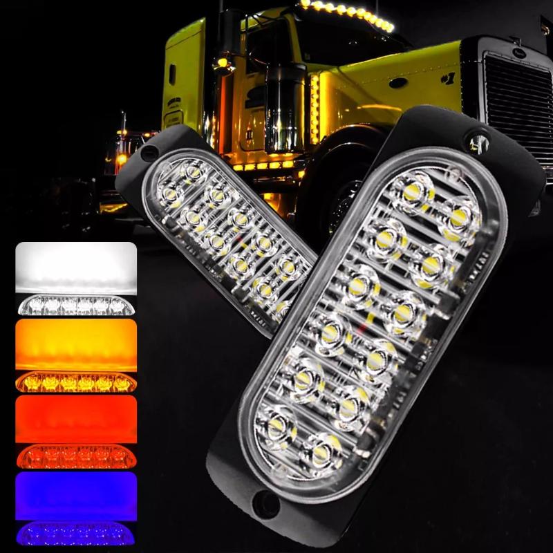 4PC 12LED High Light Truck Side Warning Light Emergency Light Amber Constant Warning Super Bright Side Warning Lamp Assembly 12V