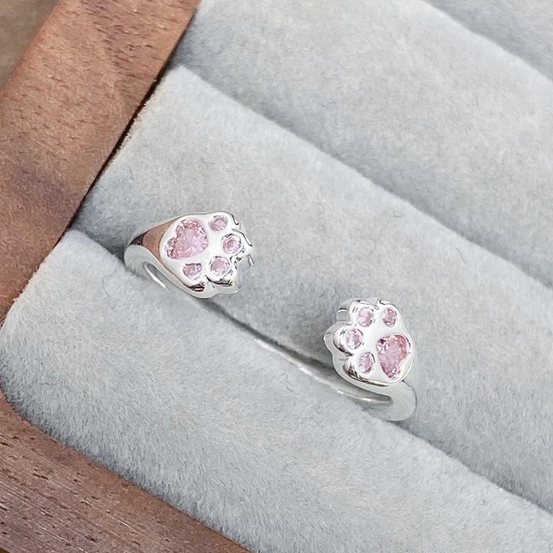 [Sweet Pink Dream] Pink Love Qixi Festival Girl'S Heart Zir*****Pen Ring Simple Fashion Geometric Ring Female