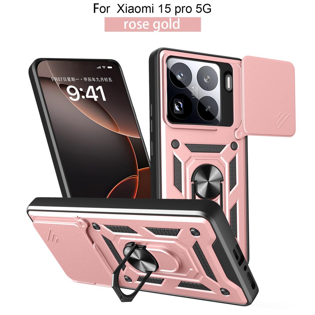Pour Xiaomi 15 Pro Coque Xiaomi 14 Pro Housse Mi 13 Pro Mi 15 Support Anneau Magnétique Coque Armure Téléphone Glissière Protection Caméra Housse Arrière