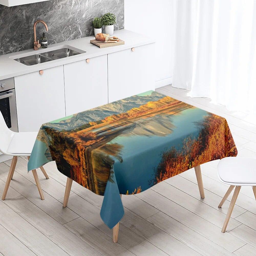 Landscape Tablecloth Mountains Canyon Lake Water Home Table Decoration Antifouling Waterproof Rectangular