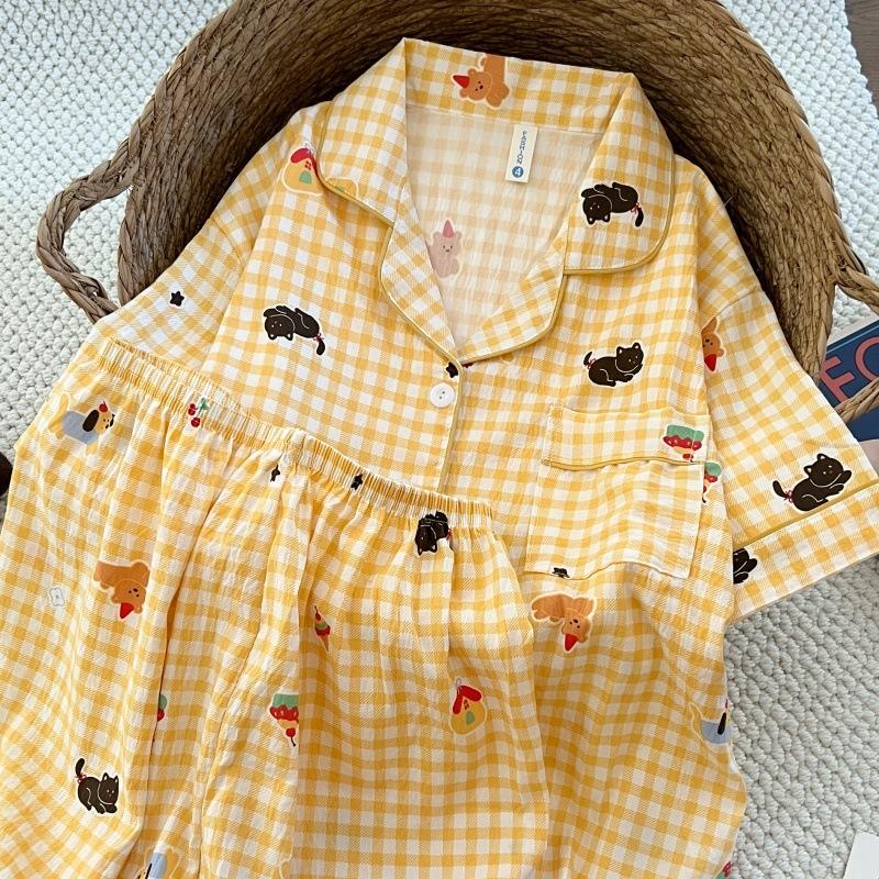 Summer new pajamas women's short-sleeved shorts thin cloud cotton cartoon cute large size Korean version loungewear