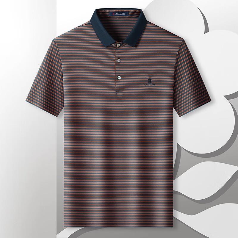 MONTAGUT Men s Imported Acetate Silk Striped Breathable Short-Sleeve Polo Shirt M