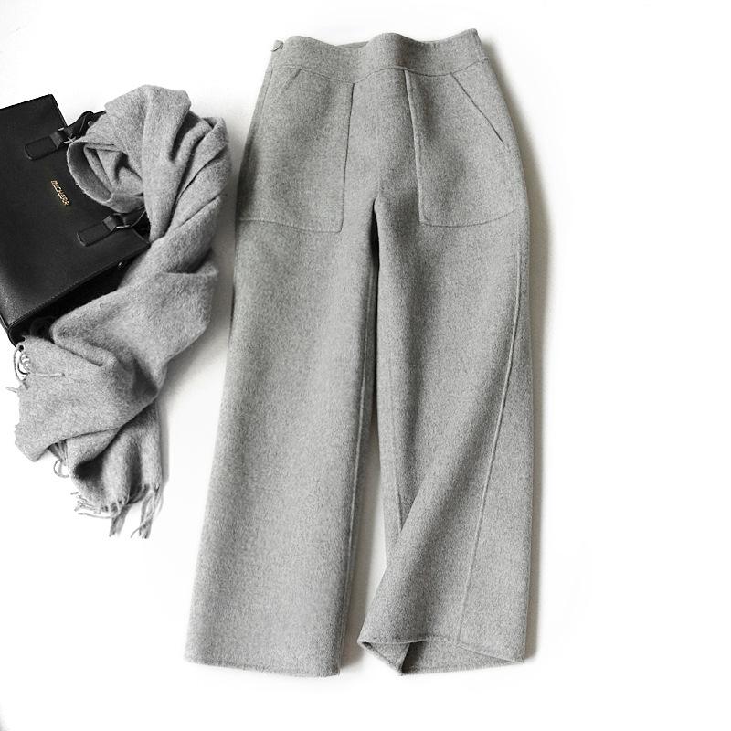 Autumn and Winter Temperament Double-sided Woolen Casual Pants Temperament Commuter Woolen Wide-leg Pants Women