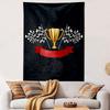 Golden Trophy Cup Checkered Racing Flags Wall Tapestry Champion Winner Motorsport Art Decor for Garage Man Cave