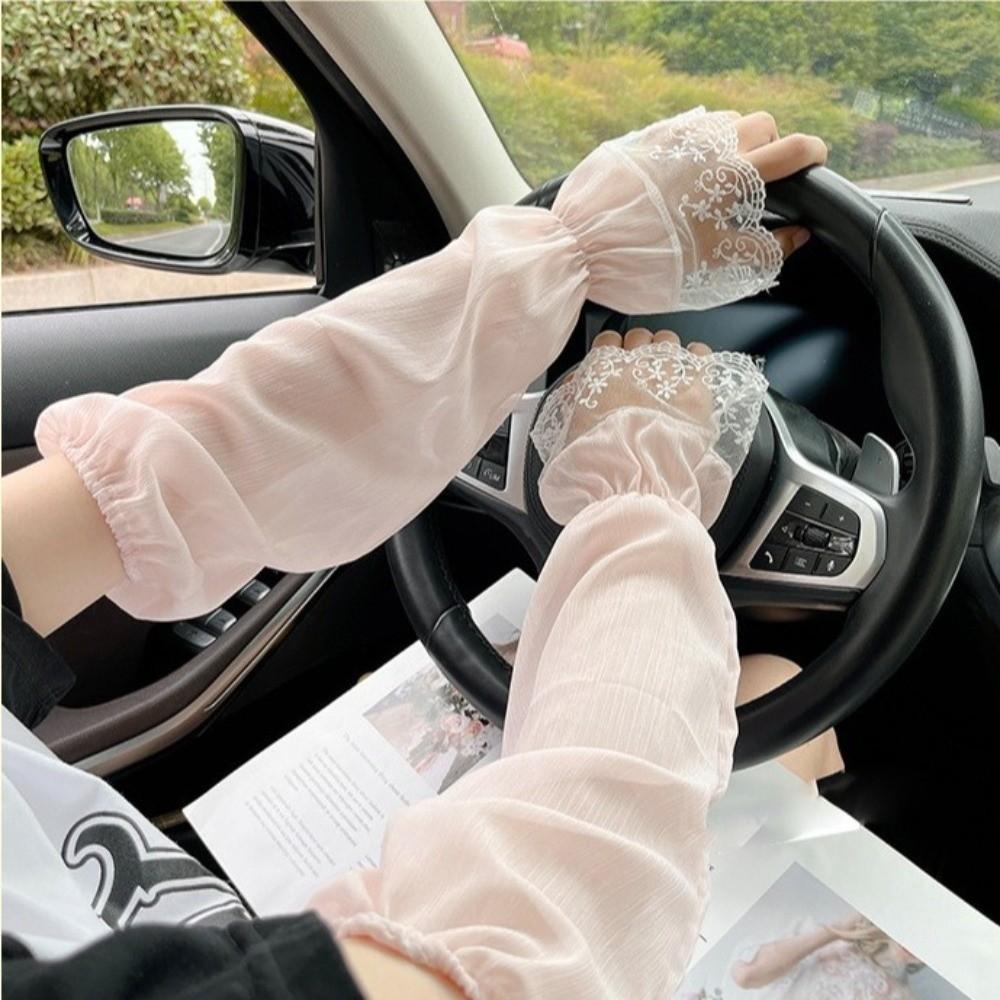 Anti-UV Driving Gloves Breathable Floral Lace Gloves Fashion Sun Sleeves