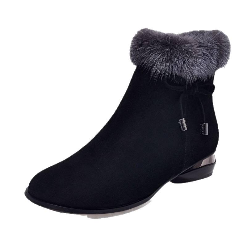 Women's Winter Warm Low Block Heels Snow Boots With Zipper Round Toe Walking Short Booties for Women Non-Slip Comfort Ankle Boots With Faux Fur Lined