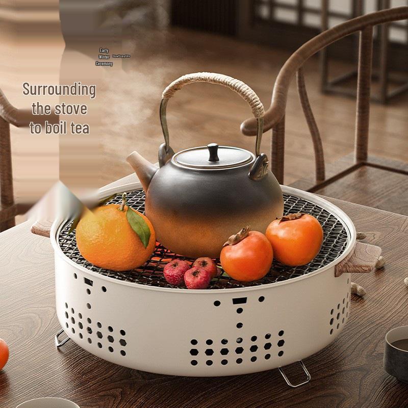 Multifunctional Outdoor Camping Tea-Boiling BBQ Grill with Small Charcoal Rack