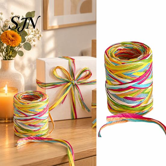 Raffia Ribbon for Bow Tie Decorations Colorful Packaging String, Flexible Paper Twine Floral Bundling Multi Color Holiday Rope, Multi-color Mixed Cord