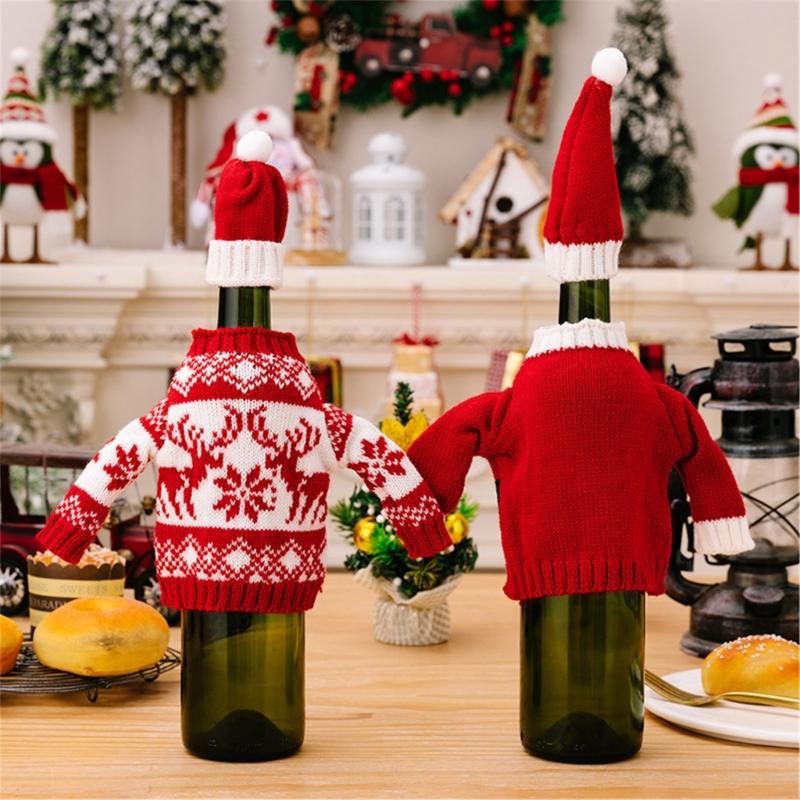 Holiday Wine Bottle Cover Festive Celebrations Woven Bags Party Dinner Decor 6XDE