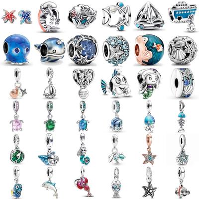 New Copper Pearl Shell Turtle Octopus Lobster Boat Dolphin Starfish Charm Bead Pendant Fit Original Bracelet Diy Jewelry