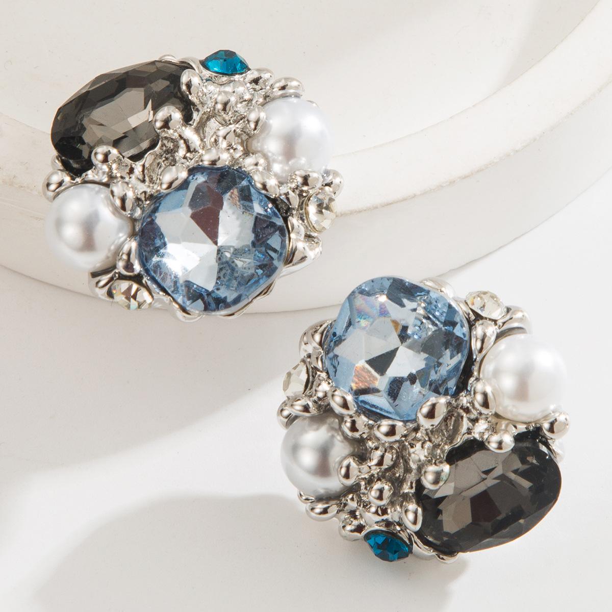 

Корейская мода Супер блестящие круглые серьги с жемчугом и инкрустацией камнем «кошачий глаз», уникальный преувеличенный нишевый дизайн, вечерние серьги Silver-Gray Blue