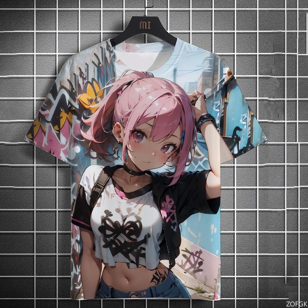 2025 New Men's Casual T-shirt 3d Printing Anime Two-dimensional Graffiti Beauty Print Shortsleeved Street Fashion Round Neck Top