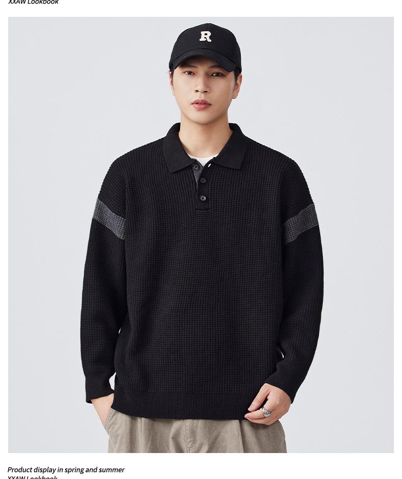 Mu Yuan Men's Retro Autumn/Winter Knit Polo Sweater - American-Style Casual Top