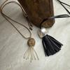 Korean Pearl Tassel Long Necklaces Adjustable Leather Rope Tassel Necklace Korean Style Sweater Chain Women