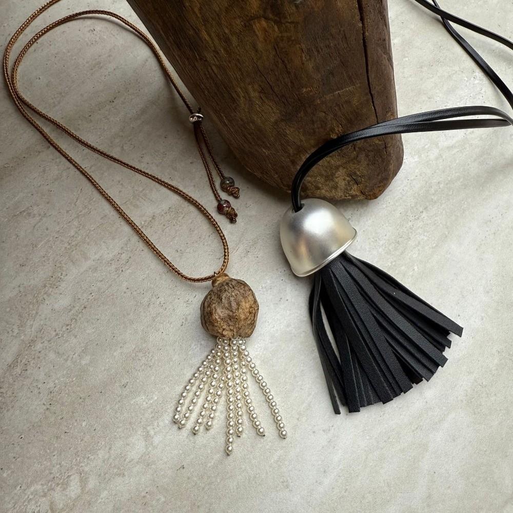 Fashion Pearl Tassel Long Necklaces Adjustable Korean Style Sweater Chain Leather Rope Women's Necklaces Women