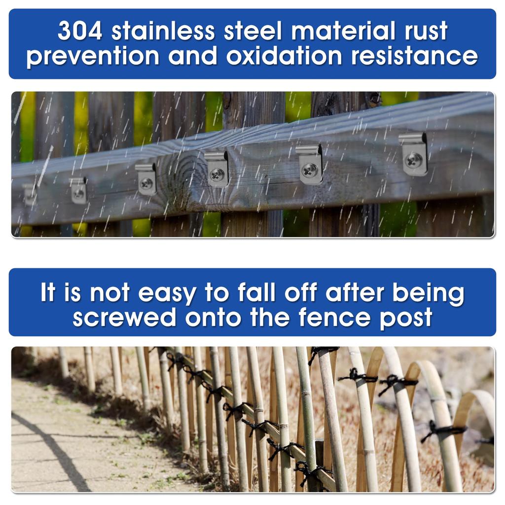 200 Set Rostfria Stängseltrådsklämmor Trädgård Hållbara Fästen Stängselklämmor för 12-16 Gauge Svetsad Tråd till Trä Metall