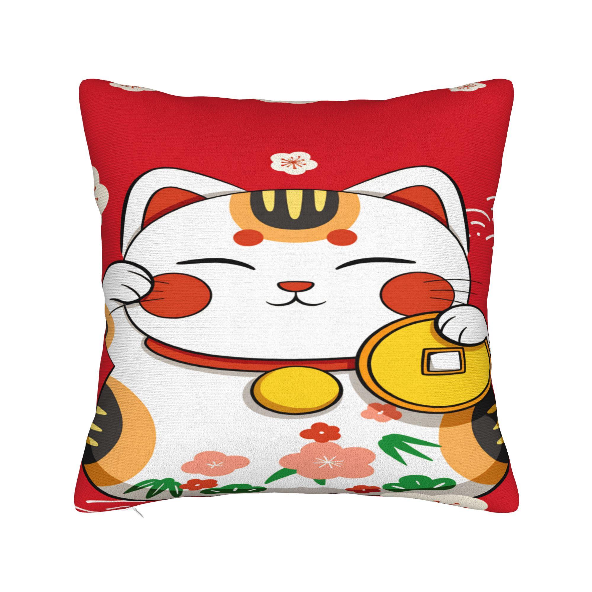 

Pillow Cover Maneki Neko Lucky Money Cat Kawaii Pillow Case For Chair Sofa Home Decor Pillowcases 12x12Inch