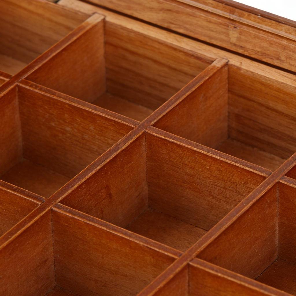 Multifunktionale Teebox aus Holz mit 12 Fächern, Deckel und Teebeutelhalter für Küchenschränke und mehr.