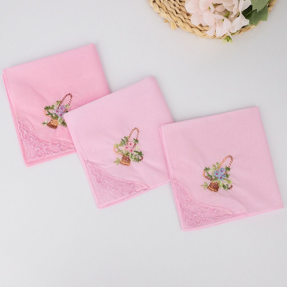 Elegant Cotton Square Handkerchief Reusable Soft Lace Flower Hanky Hankies Fabrics For Women