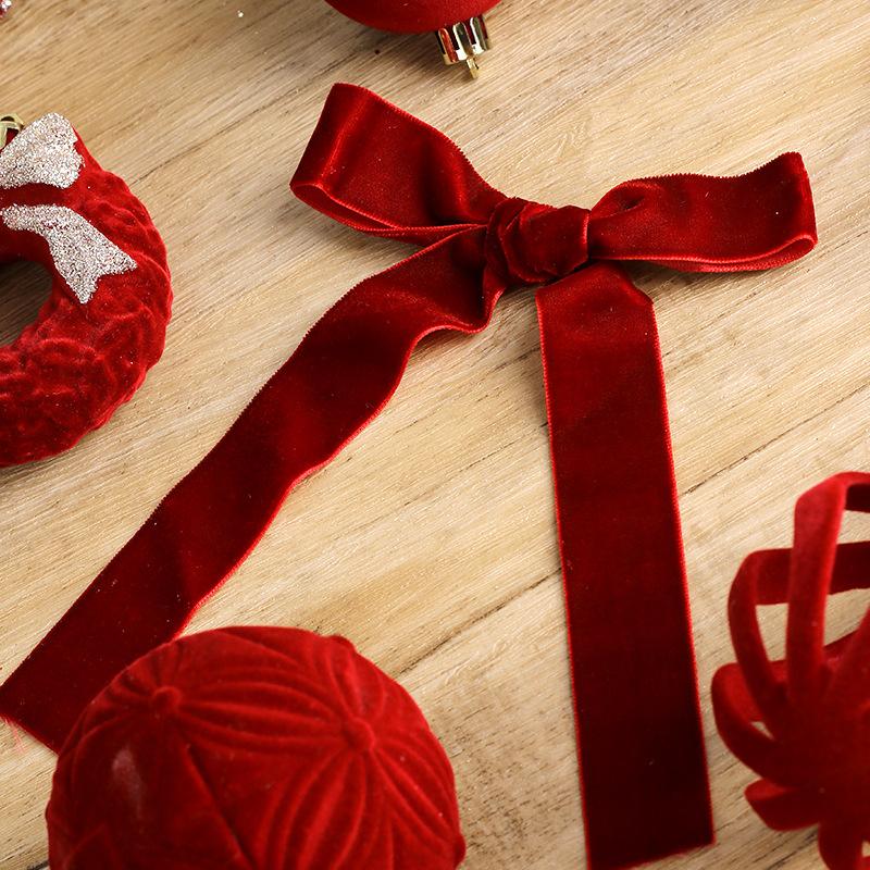 38PCS Luxury Plush Christmas Ball Set Xmas Ball Tree Top Star Bow Flower Combination Santa Tree Decor Set Christmas Home Decor