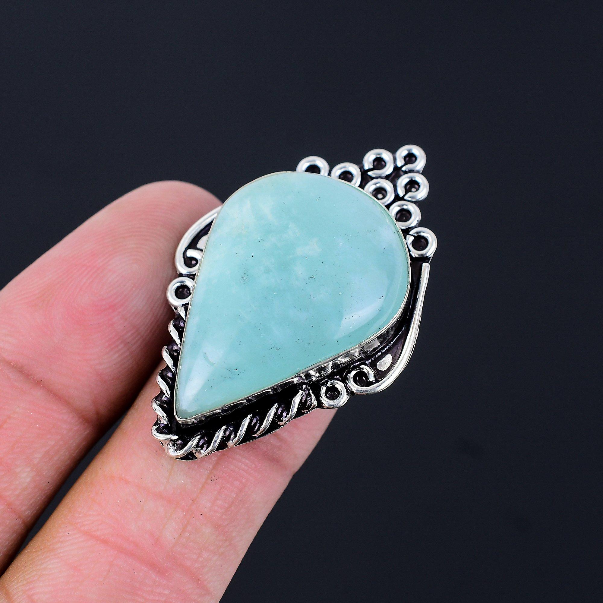 Daughters Day Deal Sterling Silver Pear Amazonite Stone Promise New Ring US 6.5 6.5