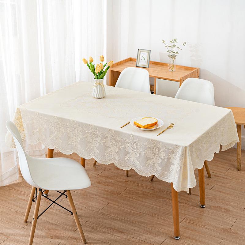 Beige Waterproof Lace Round Tablecloth: Wash-Free, Stain-Proof, Heat-Resistant