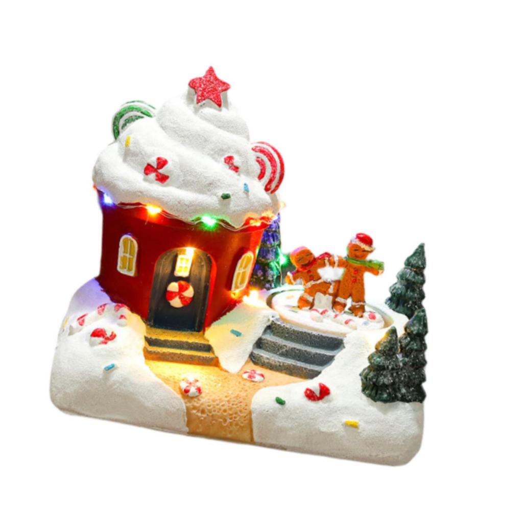 Christmas Scene Illuminated Figurine Miniature Tabletop Decoration for Home or Garden Decor Good Craftsmanship Multifunctional