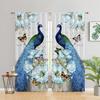 Vintage Peacock Blue Flowers Butterfly Aninmal 3D Digital Printing Thin Hall Window Curtains For KidsBedroom Living Room 2Panels