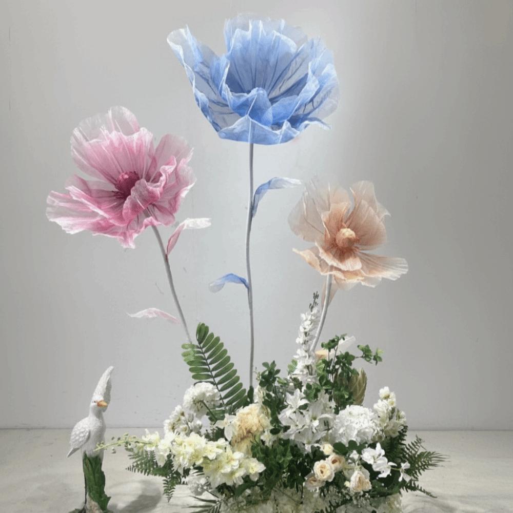 Single Flower Head Simulated Flower Large Poppy Beautiful Decoration Window Display Flower Stand Props Silk Mesh Yarn