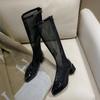 Women's High-heeled Net Boots Spring and Summer New Thick-heeled Large-size Splicing Cool Boots