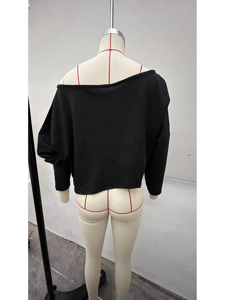 2025 New European/American Off-the-Shoulder Loose Long Sleeve Crop Top