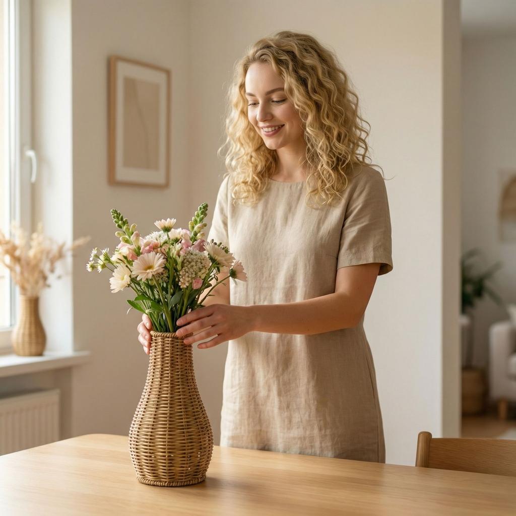 Imitation Rattan Woven Flower Vase, Home Decoration Vase Ornament