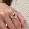 Light luxury high-end rose red flower sparkling diamond ring fashion style gorgeous charms rings for women couple style