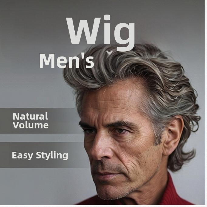 Мужской короткий кудрявый парик смешанного коричнево-серого цвета 60cm